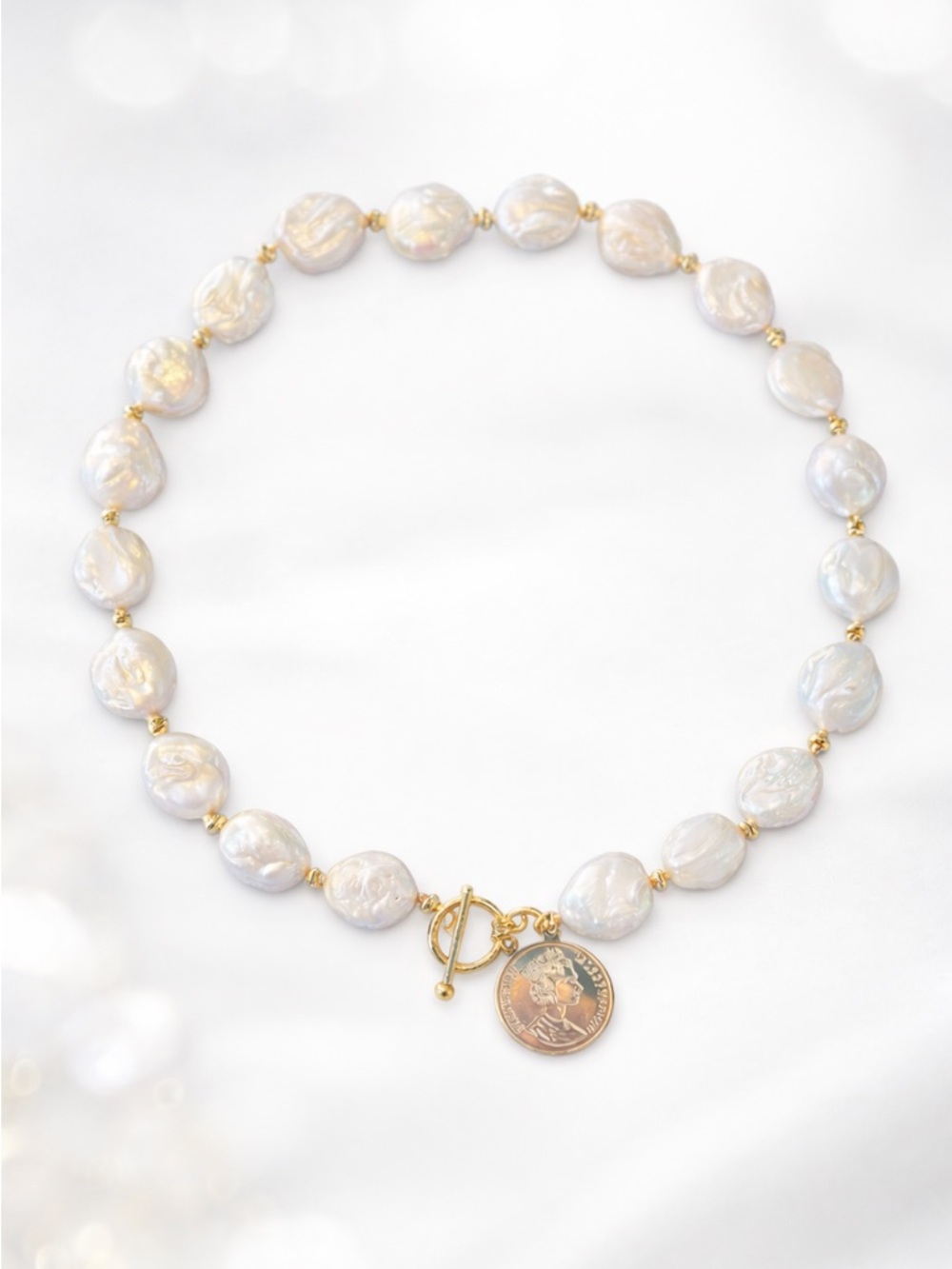 Natural Pearl Coin Necklace - Picture 11 of 11